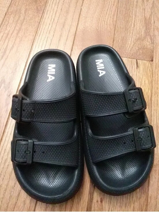 MIA Shoes - MIA Womens Black Adjustable Double-Strap Slide Sandals Size 7.